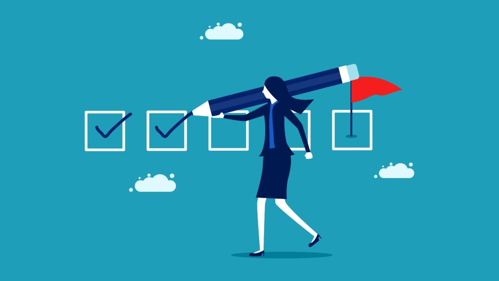 businesswoman,pursues,goals.,completed,tasks,or,project,progress,checklists